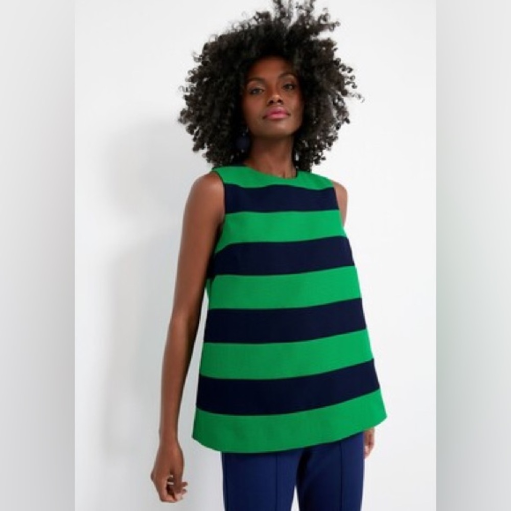 Tuckernuck Green and Navy Striped Sleeveless A‑Line Top